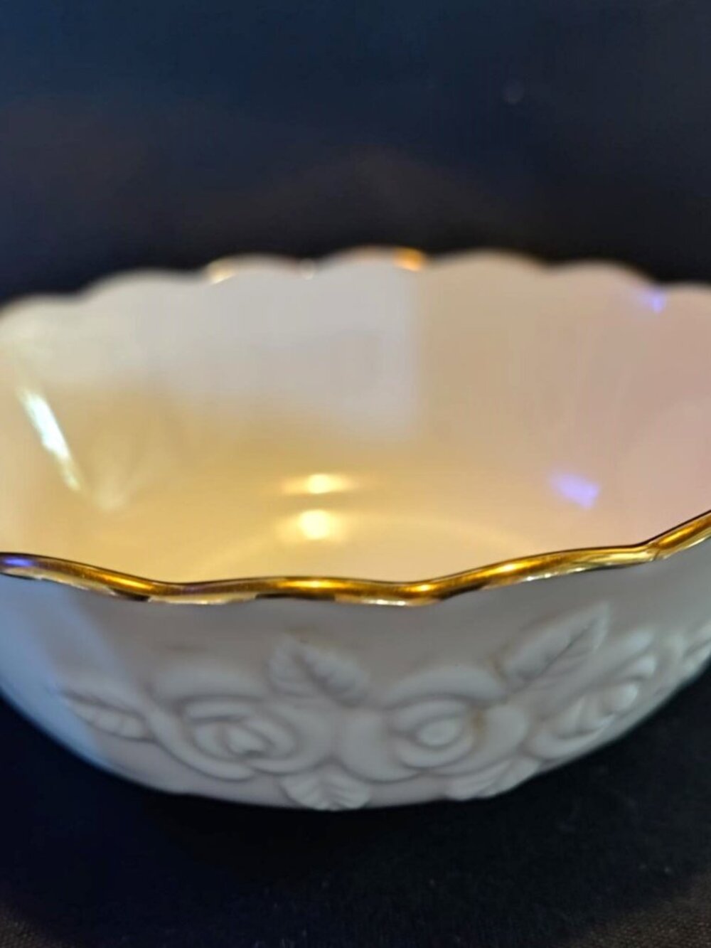 Vintage Lenox Porcelain Bowl/Candy Dish. Embossed Roses & Gold Trim. SHIPS FREE